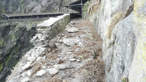 Part of the wall leading to South Steps washed into the sea