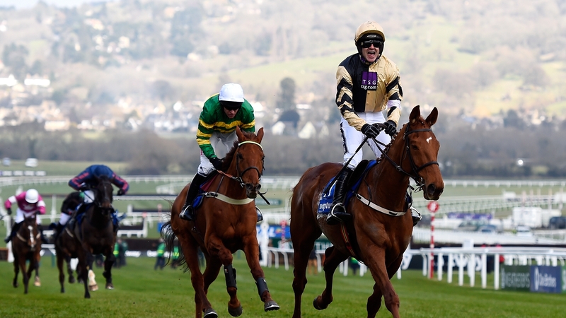 Ruby Walsh celebrates at the finishing line
