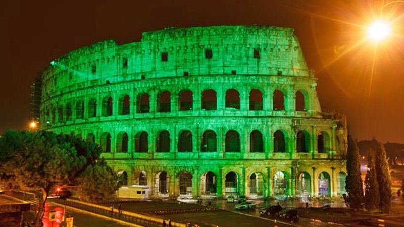 The Colosseum in Rome turns green for St Patrick's Day