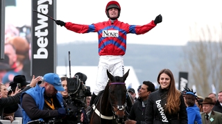 Nico de Boinville celebrates winning the The Queen Mother Champion Chase onboard Sprinter Sacre