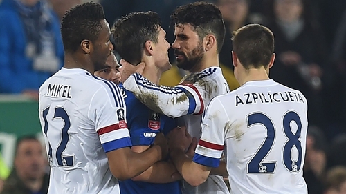 Diego Costa was sent off after clashing with Everton's Gareth Barry