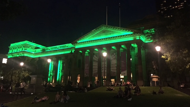 For the first time in its history Melbourne's State Library Victoria turns green (Pic: Eoin Hahessy)