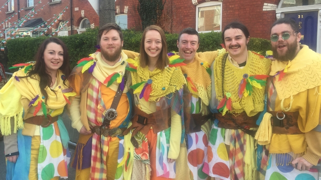 Participants in the Dublin parade enjoying the craic beforehand