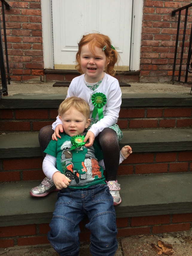 Roisin and Tomas Murphy give a big Boston hello to their grannies and granddads in Ireland (Pic: Aidan Murphy)