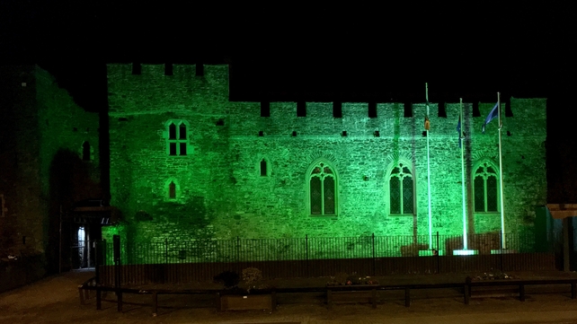 Swords Castle, Co Dublin, illuminated in green this evening (Pic: Bernard Gillespie)