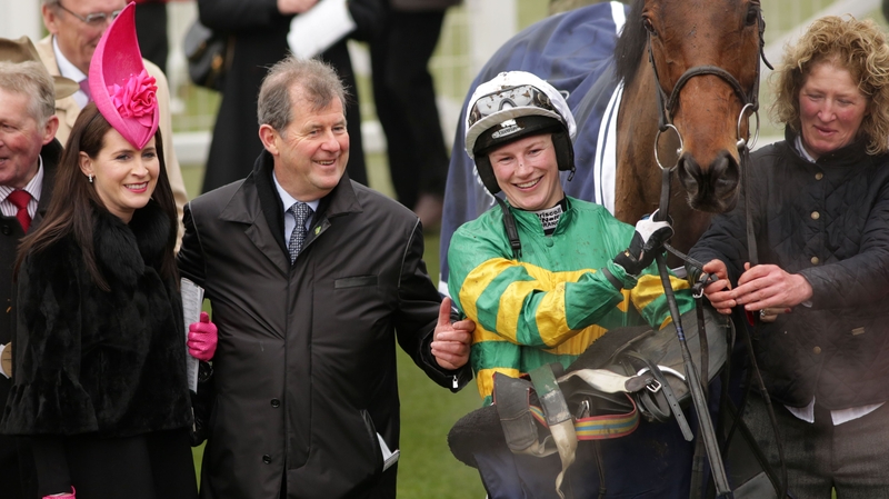 Jockey Nina Carberry celebrates another winner
