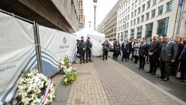Politicians gather at the site of the metro bombing at Maalbeek station