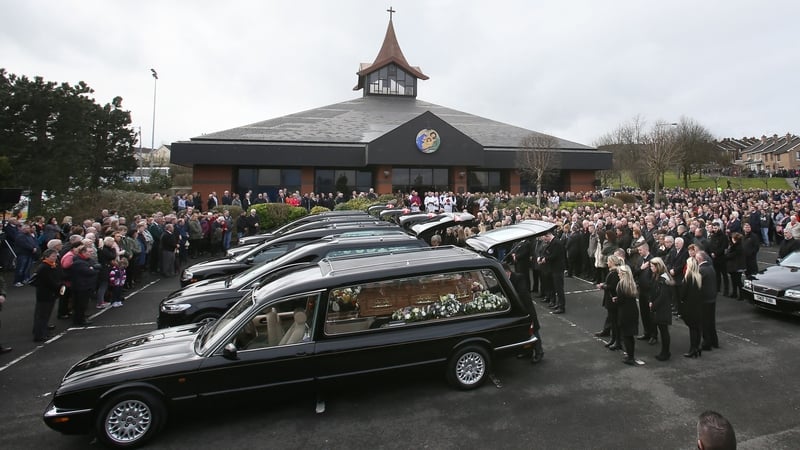 Hundreds of mourners gathered today for the funeral at the Holy Family Church in Ballymagroarty