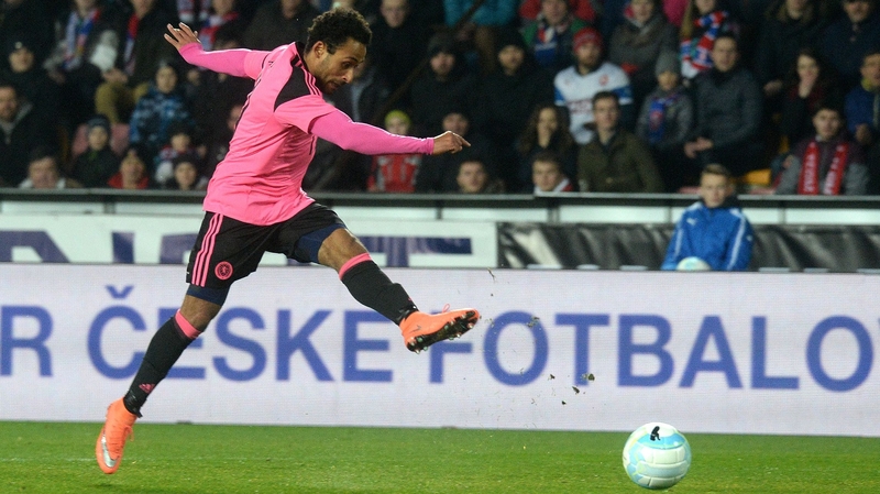Scotland's Ikechi Anya scores during the only goal in the international friendly between the Czech Republic and Scotland