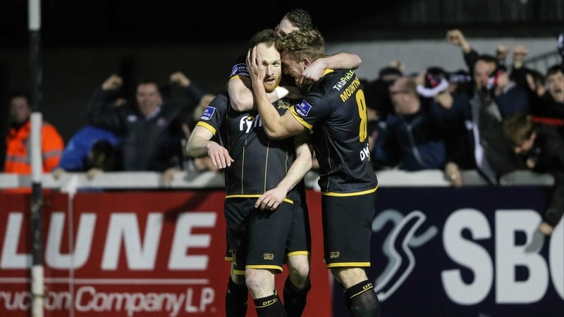 Stephen O'Donnell celebrates opening the scoring with his Dundalk team-mates