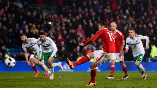 Simon Church scores a late penalty to salvage a draw for Wales at home to Northern Ireland