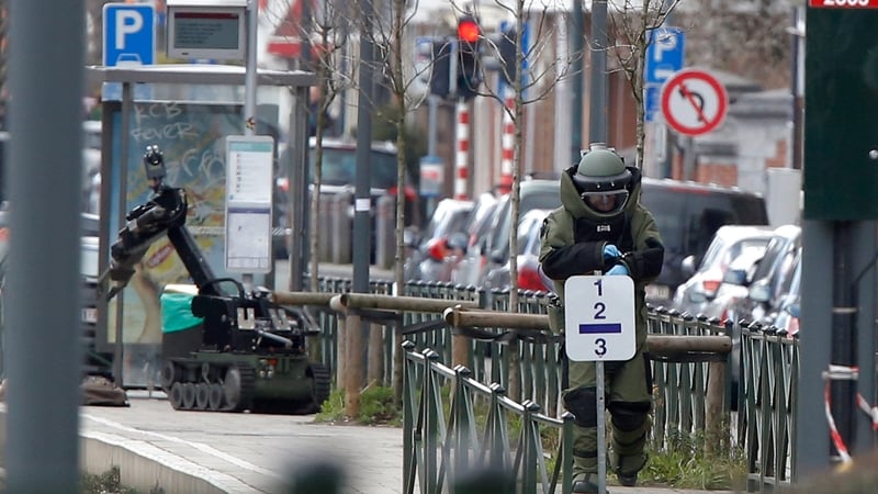 Bomb disposal experts at the scene in Schaerbeek today