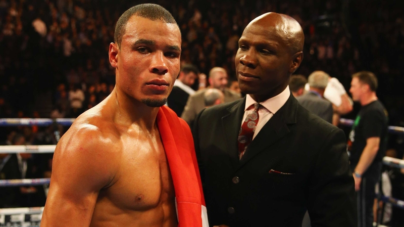 Chris Eubank Jr celebrates victory over Gary O'Sullivan with his father Chris Eubank