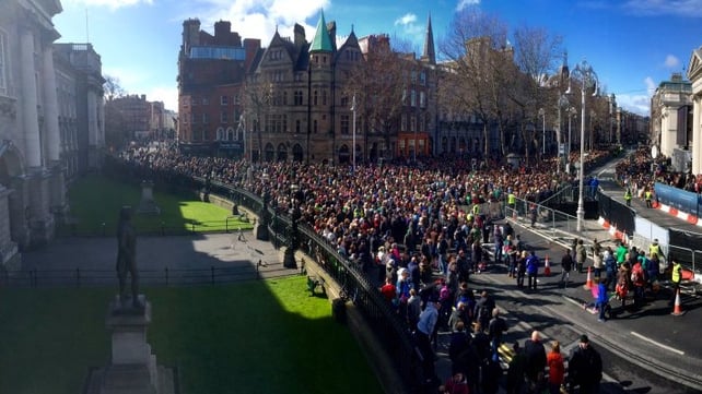 The crowds at College Green outside Trinity College