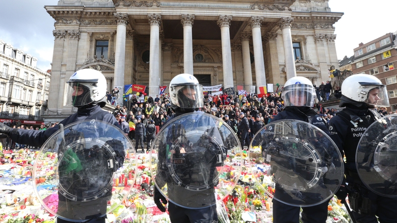 Protesters shouted slogans condemning the attacks and expressing solidarity with the victims