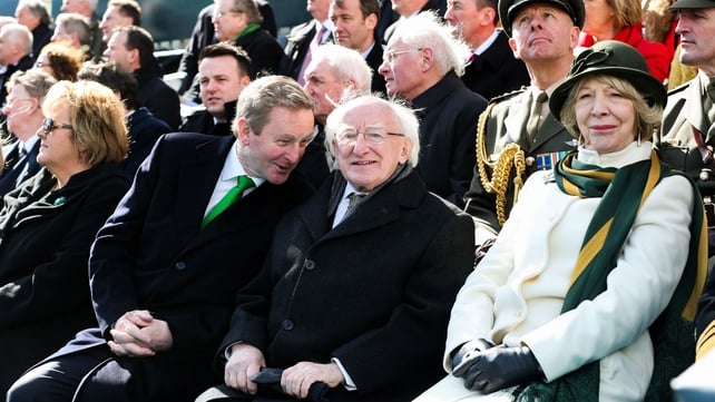 Acting Taoiseach Enda Kenny, with President Michael D Higgins and his wife Sabina