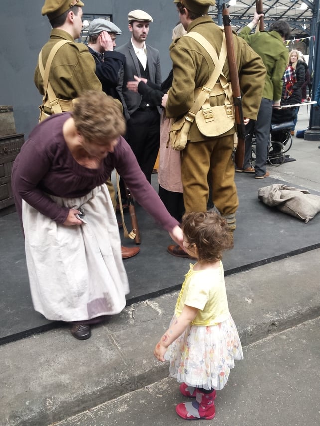 Sian De Vega, 2, enjoying the 1916 commemorations at Smithfield fruit market
