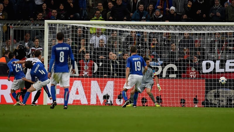 Mario Gotze scores for Germany at the Allianz Arena