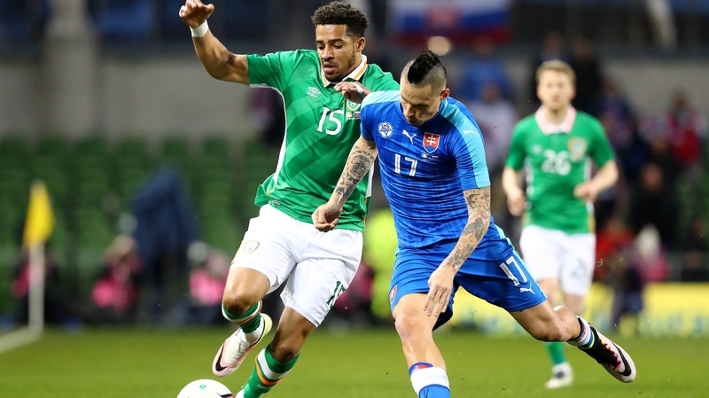 Cyrus Christie challenges Slovakia's Marek Hamsik