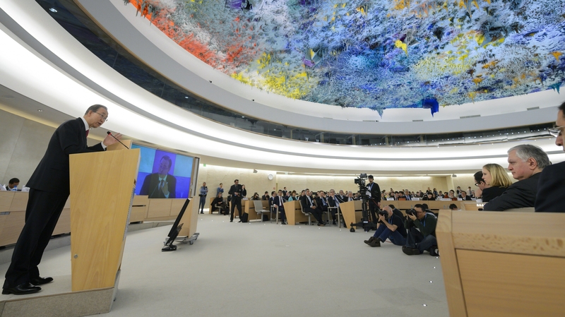 UN chief Ban Ki-moon addresses delegates in Geneva
