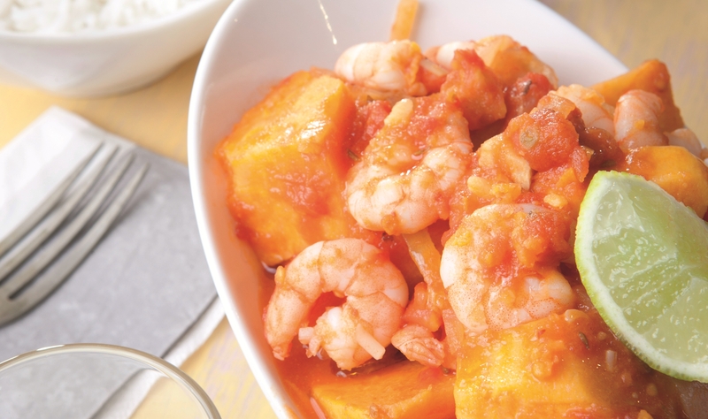 Catherine Fulvio's Ginger, Tomato & Sweet Potato Curry with Prawns