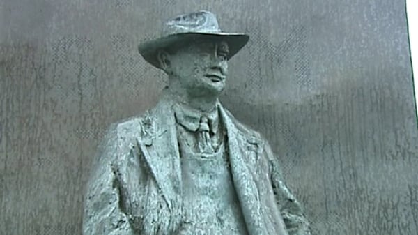The statue of Brian O'Nolan, AKA Brian Ó Nualláin, AKA Flann O'Brien, AKA Myles na gCopaleen, in his birthplace, Strabane, County Tyrone.