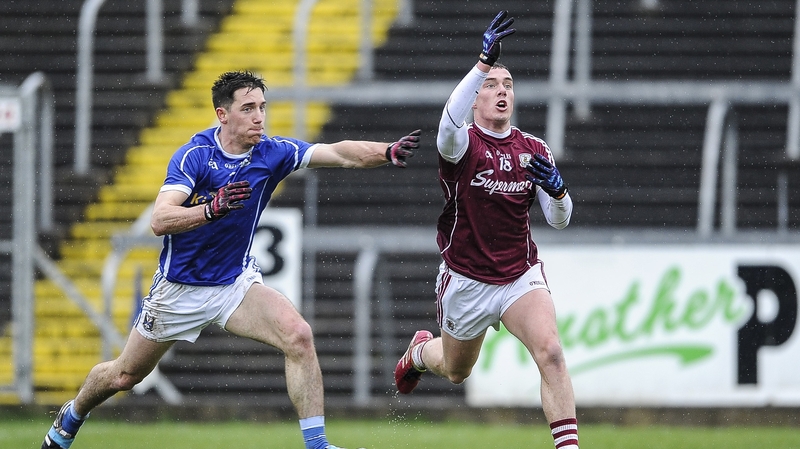 Galway’s Eamon Brannigan battles for possession with Killian Brady of Cavan