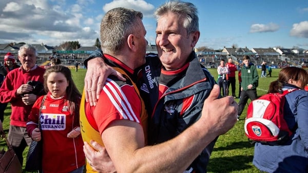 Cork manager Kieran Kingston celebrates with selector Diarmuid O'Sullivan