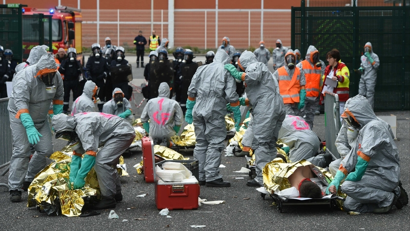 French authorities conduct a drill in preparation for a chemical attack at Euro 2016