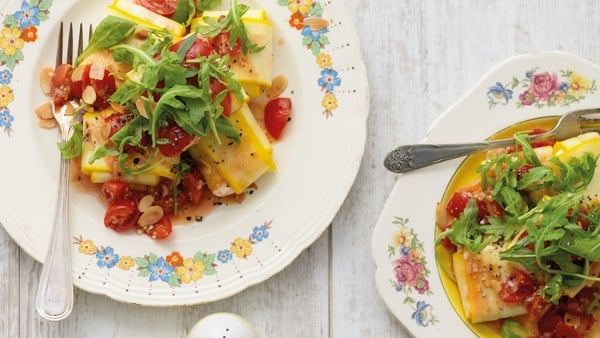 Ricotta & Almond Courgette Ravioli with tomato sauce