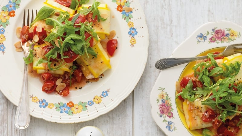 Ricotta & Almond Courgette Ravioli with tomato sauce