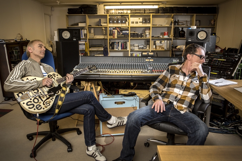 Hyde (left) in the studio with Underworld partner, Rick Smith