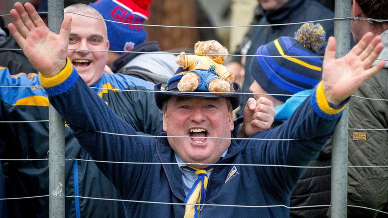 Roscommon fans celebrate their league win over Kerry in Killarney