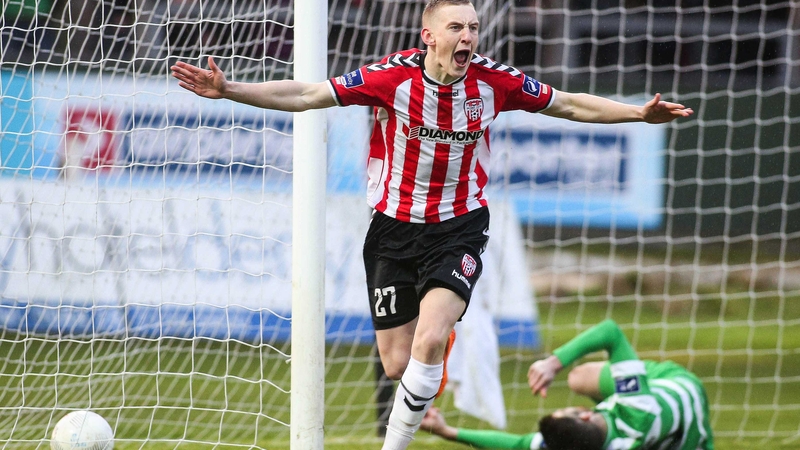 Ronan Curtis celebrates his goal