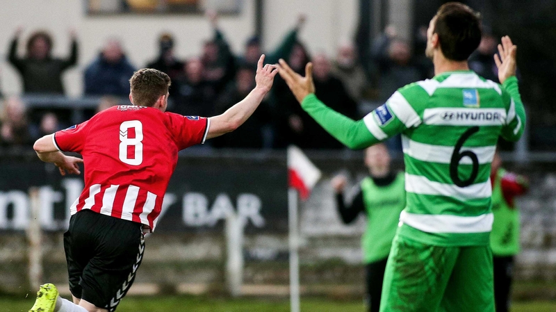 Harry Monaghan wheels away in celebration after his goal