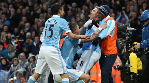 Samir Nasri of Manchester City celebrates with his team-mates