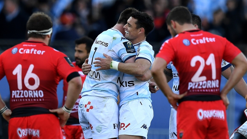 Bernard Le Roux and Dan Carter celebrate Racing Metro's victory