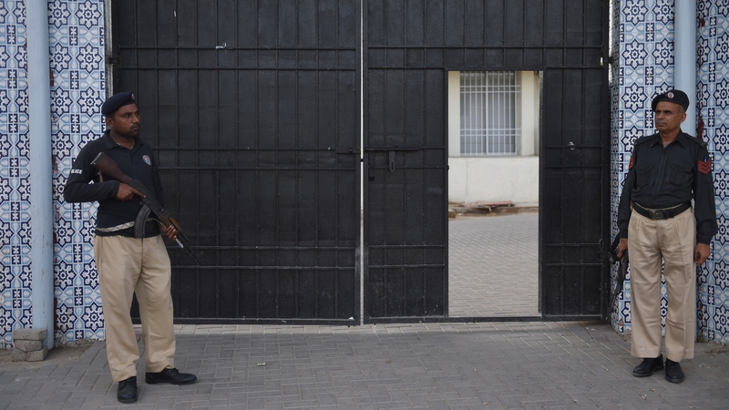 Police outside the court after the blast