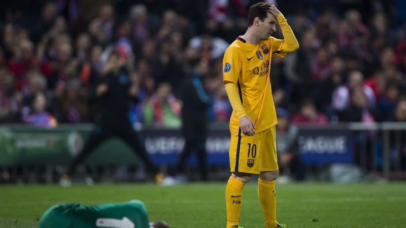 A dejected Leo Messi as Barcelona exit the Champions League