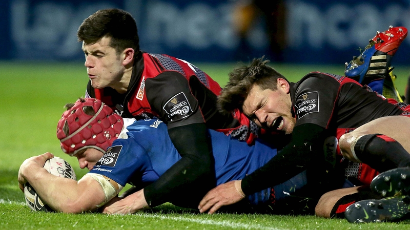 Josh van der Flier crosses the line for Leinster