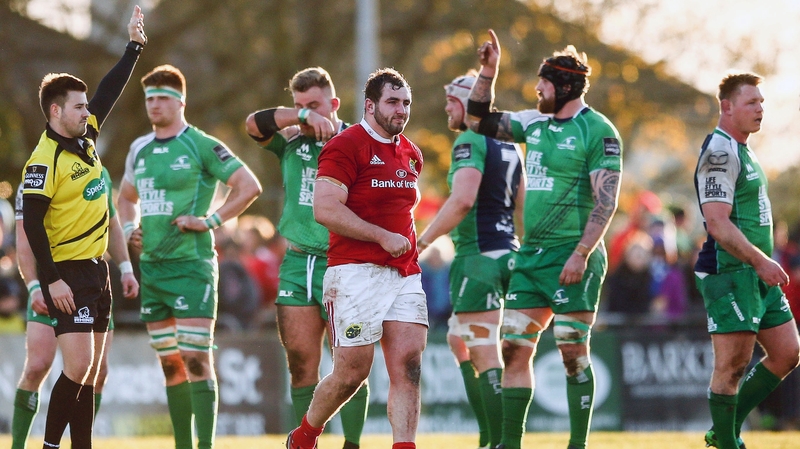 James Cronin is yellow carded by referee Ben Whitehouse
