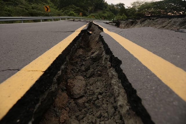 A damaged road in Chone
