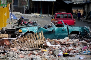 Rubble in the city of Manta, in Manabi province