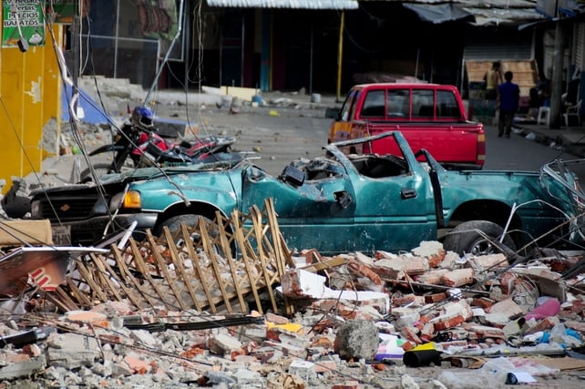 Rubble in the city of Manta, in Manabi province