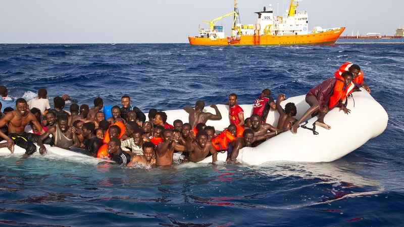 108 migrants were rescued from a semi-submerged rubber dinghy yesterday