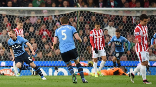 Harry Kane (L) after scoring Spurs' first goal