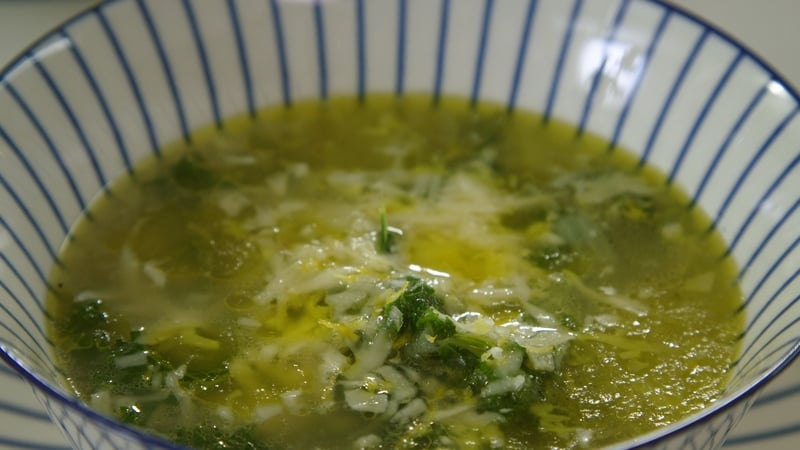 Kale Broth with Lemon Zest and Parmesan