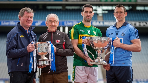 Terry Hyland, Mickey Harte, Bryan Sheehan and Denis Bastick at Croke Park in advance of the finals