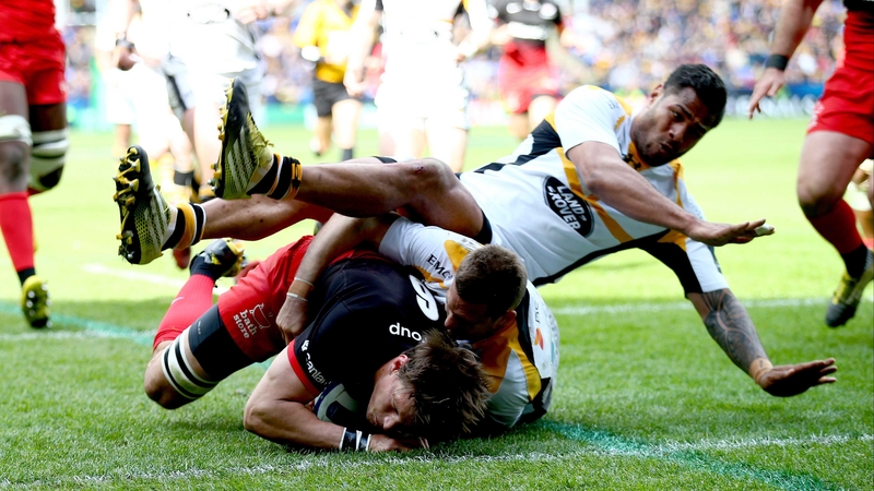 Mike Rhodes touches down for Saracens