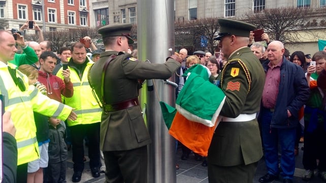 The Defence Forces raised the tricolour on O'Connell Street